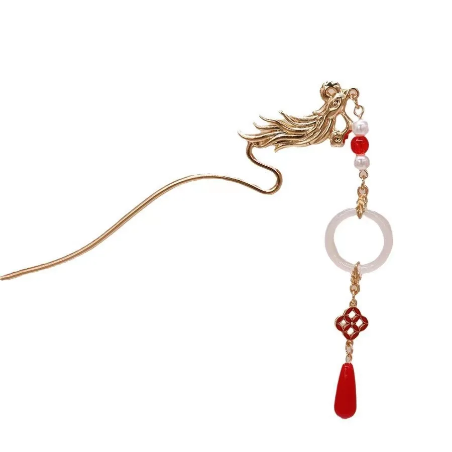 Phoenix tassel hairpin, bride's horse face dress headwear, coiled hairpin, Chinese hairpin, step tassel hair accessory