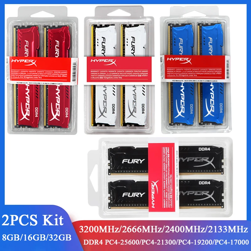 Memoria DDR4 RAM 16GB 32GB 8GB 2x8GB 2x16GB Kit 3200 2400 2666MHz Desktop RAM 288 Pins 1.2V DIMM PC4-21300 25600 HyperX Memory