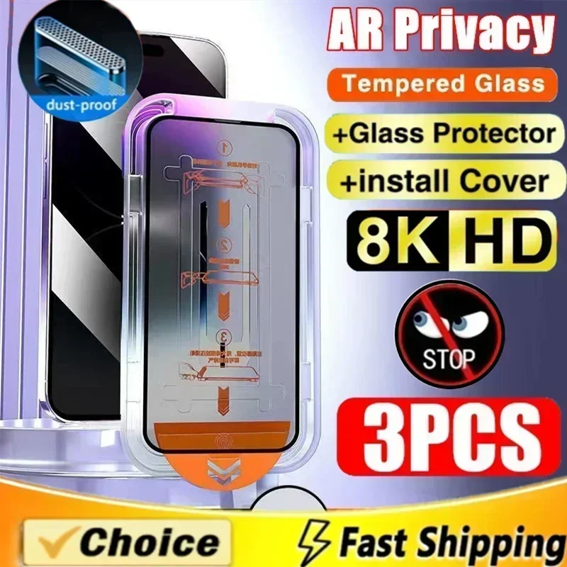 OPPO A77s A78 A74 A79 A80 A98 A60 4G 5G용 프라이버시 방지 강화유리 필름 3매, 스파이 방지, 먼지 제거 키트 포함