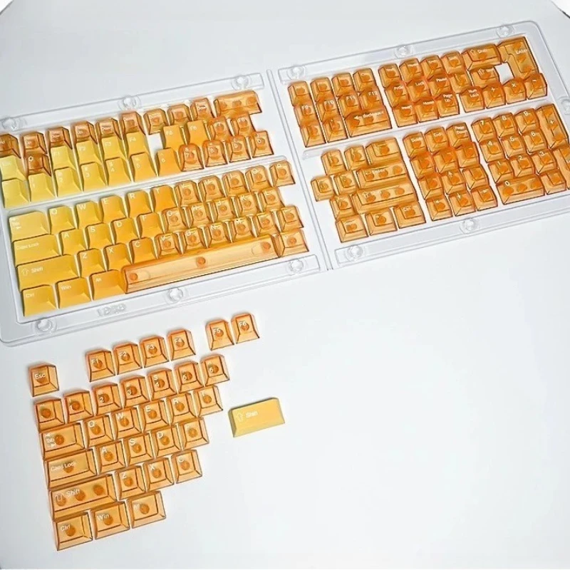 7-Color Gradient Transparent Keycaps PBT PC Hybrid Cherry Profile 164 Keys for 60% 75% Mechanical Keyboard Full Keyset