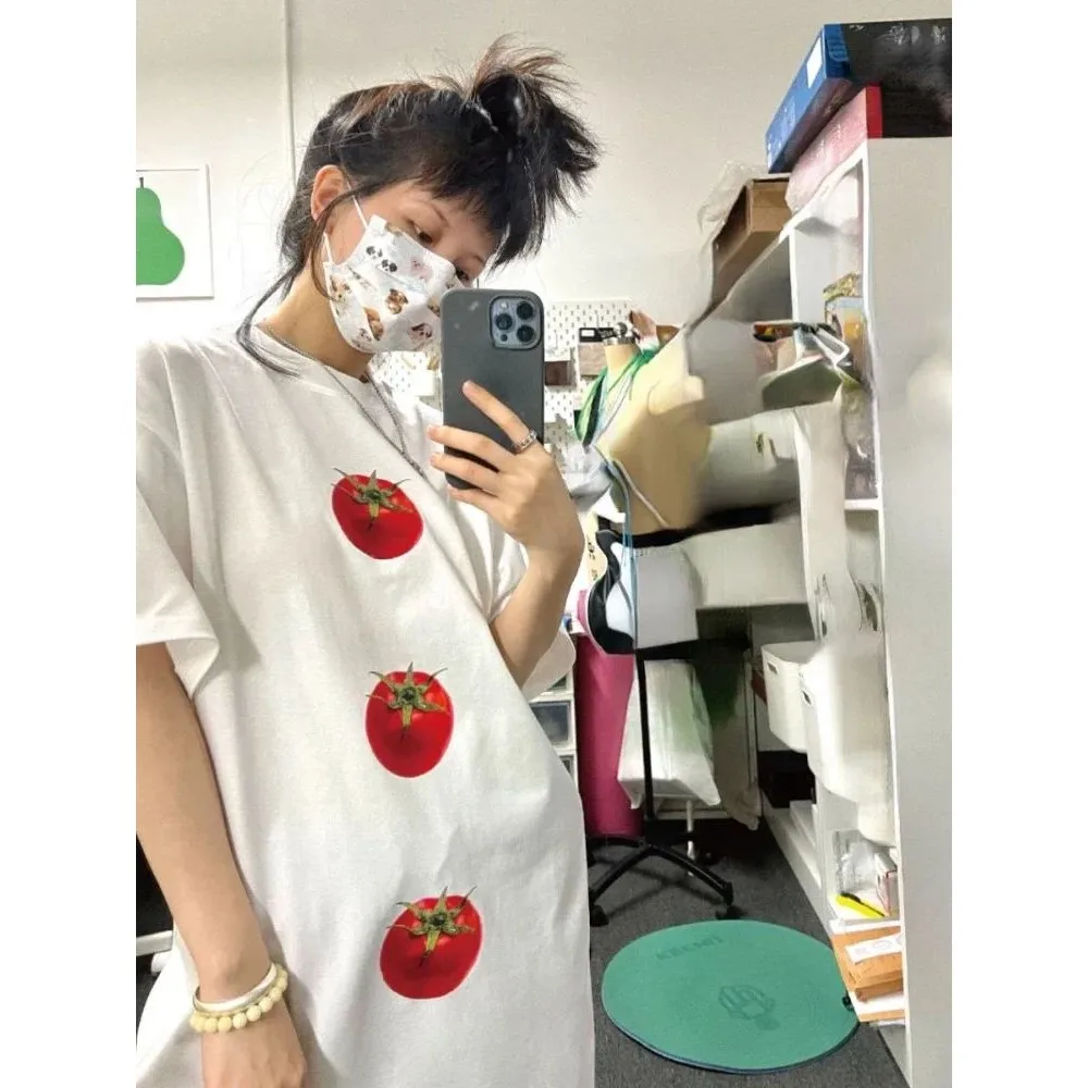 T-shirt Long d'été Harajuku Faion Dr Women One Cleanfit H 00%, tissu en lin, autre matériau 00%