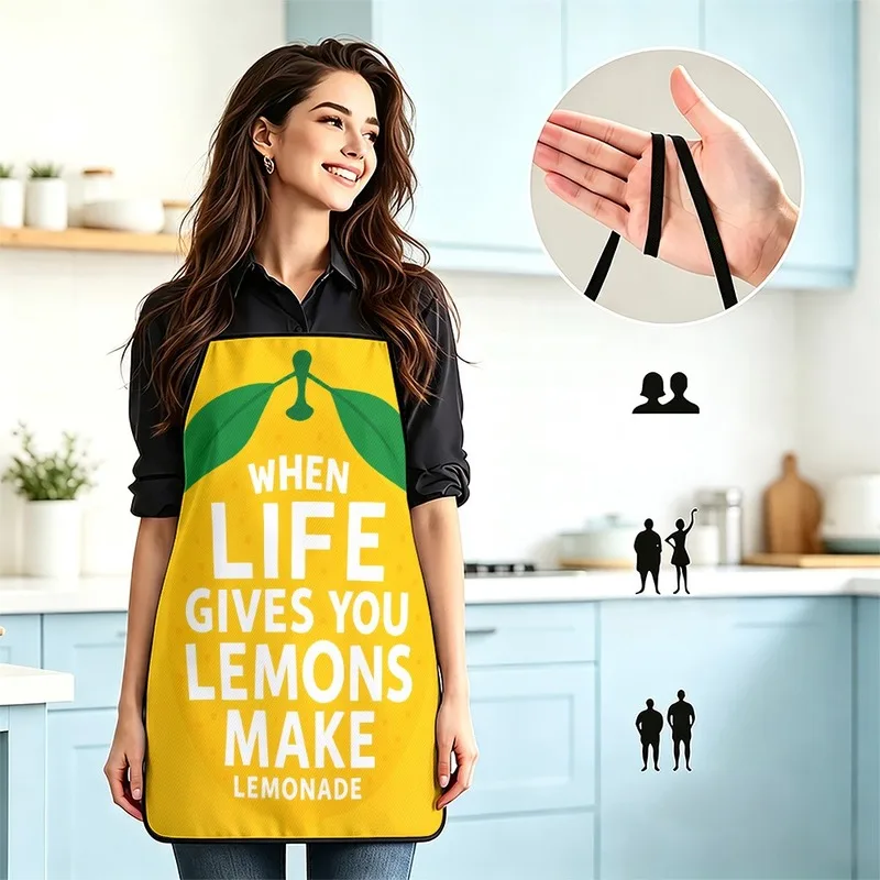 1PC【Apron】2D Flat effect，Printed with a fun lemon-shaped design，Durable and practical，Suitable home kitchen cooking、Outdoor