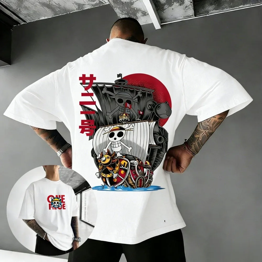 ONE PIECE Thousand Sunny Unisex Pure Cotton T-shirt 2026 Summer Anime Print Oversized Loose Parent-child Short Sleeved Top