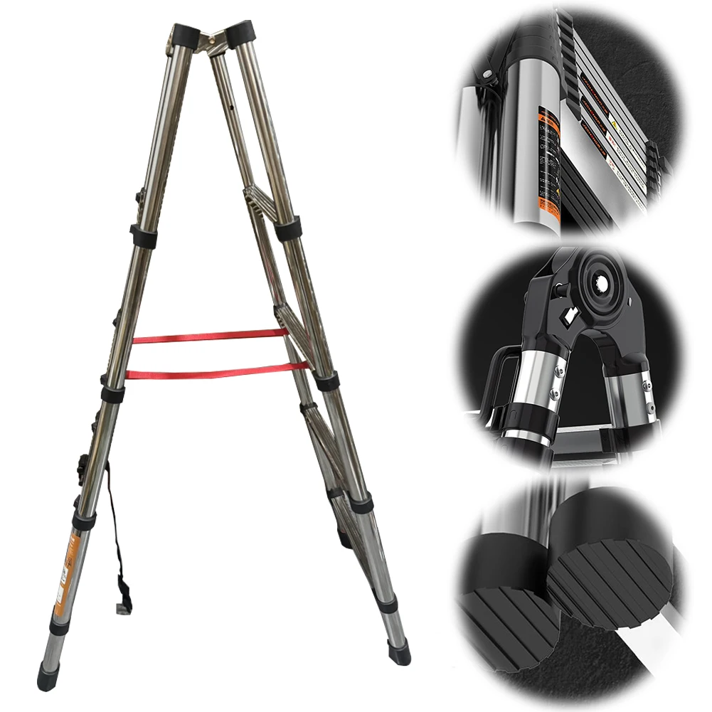 

Telescopic Ladder 5 Step Multi-Purpose Steel Extendable Ladder with Anti-Slip Pedals Sturdy Loft Collapsible for Outdoor