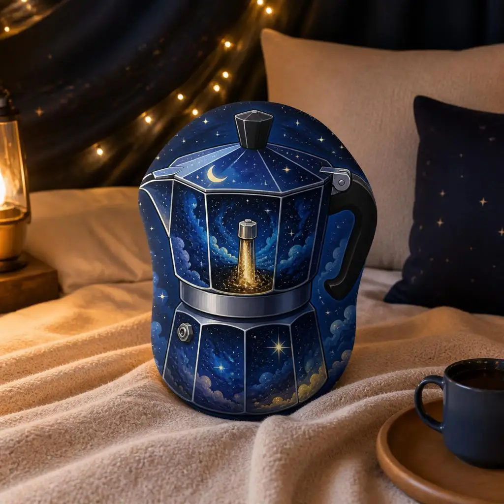 Cosmic Moka Pot Throw Pillow Italian Coffee Cushion Celestial Night Sky Shaped Stuffed Plush Home Decor Coffee Lover Gift