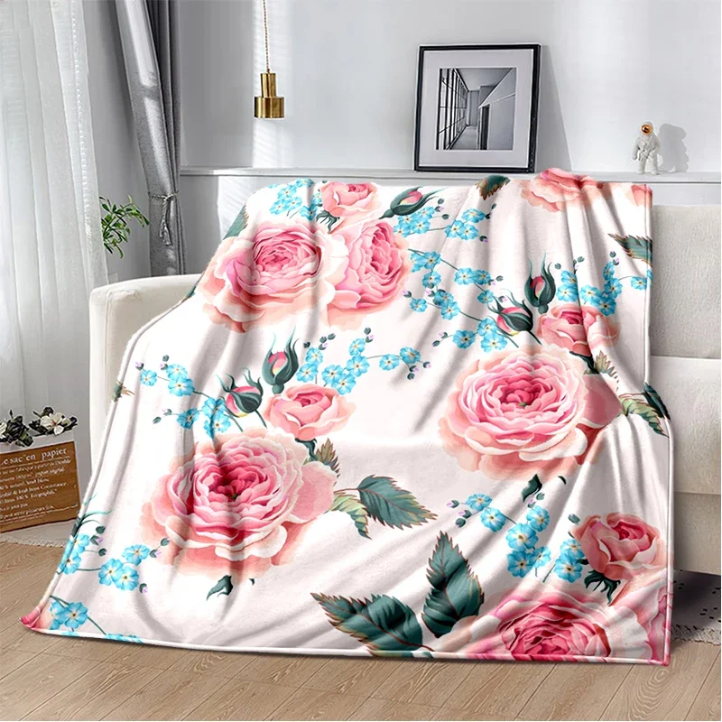 Fiore di rosa morbido peluche divano letto lancio cartone animato Picnic coperte sottili moderna coperta di flanella copertura Gedruckt Bettdecke Geschenk