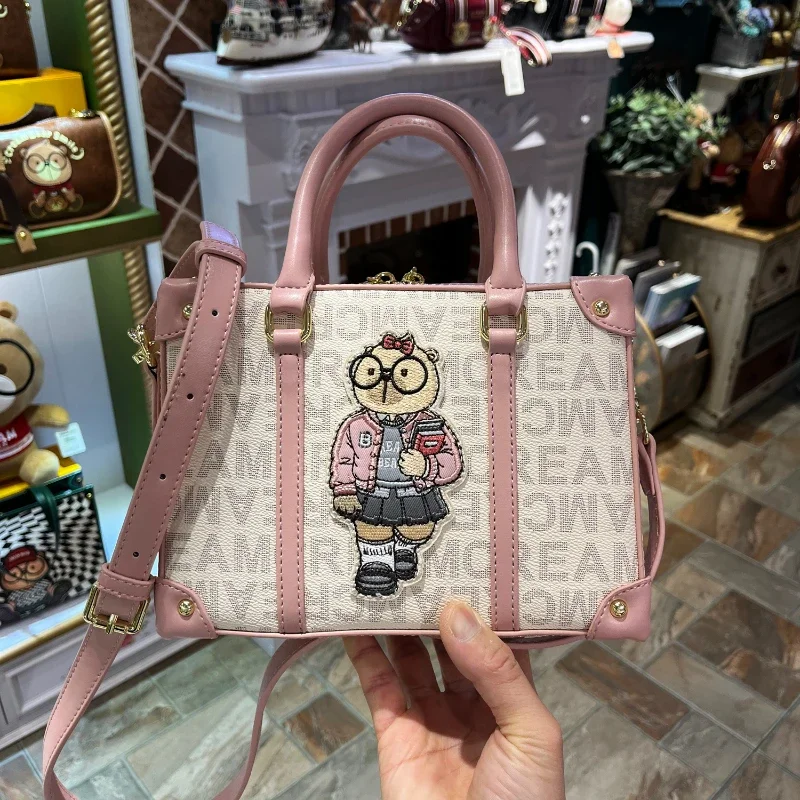 CREAM BEAR Summer Small Handbag One Shoulder Bags Cartoon Doll Cute Square Bag Casual Fashionable Handheld Crossbody Bag Women