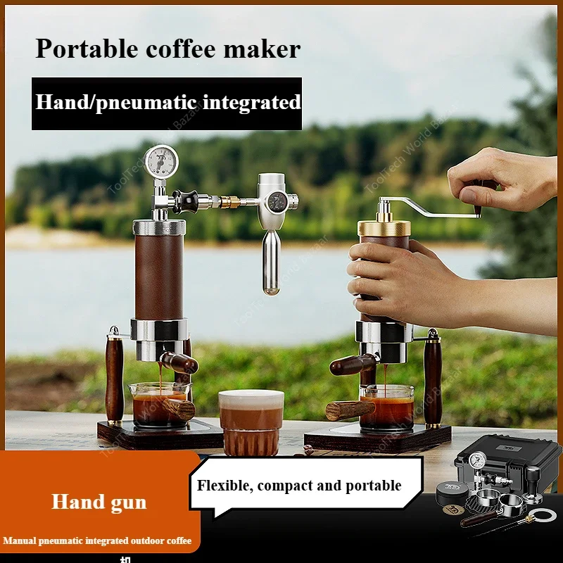 Máquina de café pneumática pequena casa, expresso prensado à mão ao ar livre portátil máquina de café com manivela