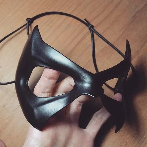 Halloween Carnival Mask Props Cowhide Men Black Masquerade Masks Real Leather Party Bar Cosplay Costume High Quality
