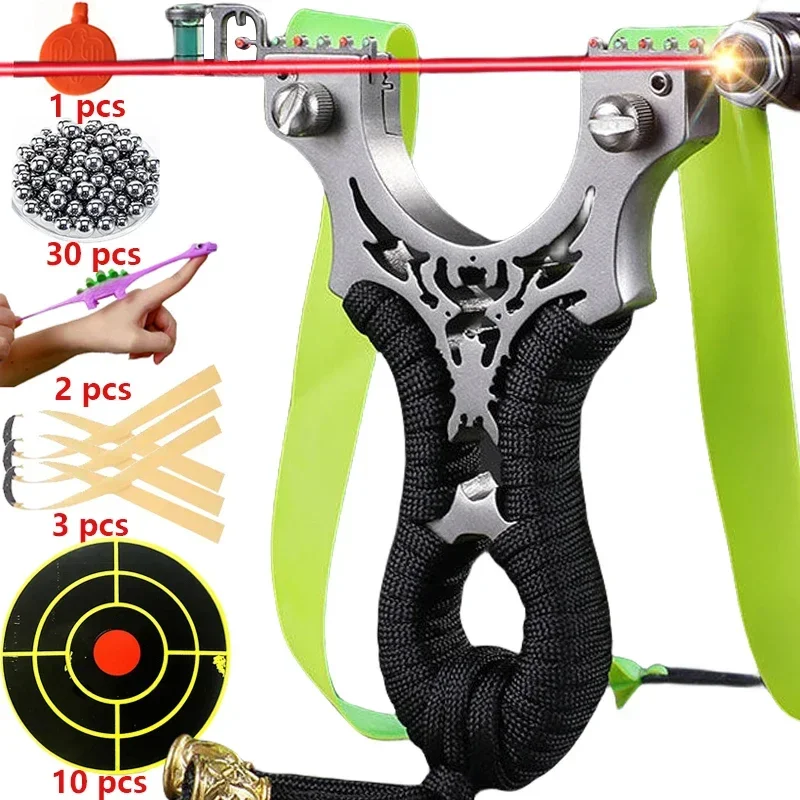 High-precision Slingsshot Laser Stainless Steel Slingshot 8020 Metal Flat Rubber Band Outdoor Fast Pressure Shooting Acessories