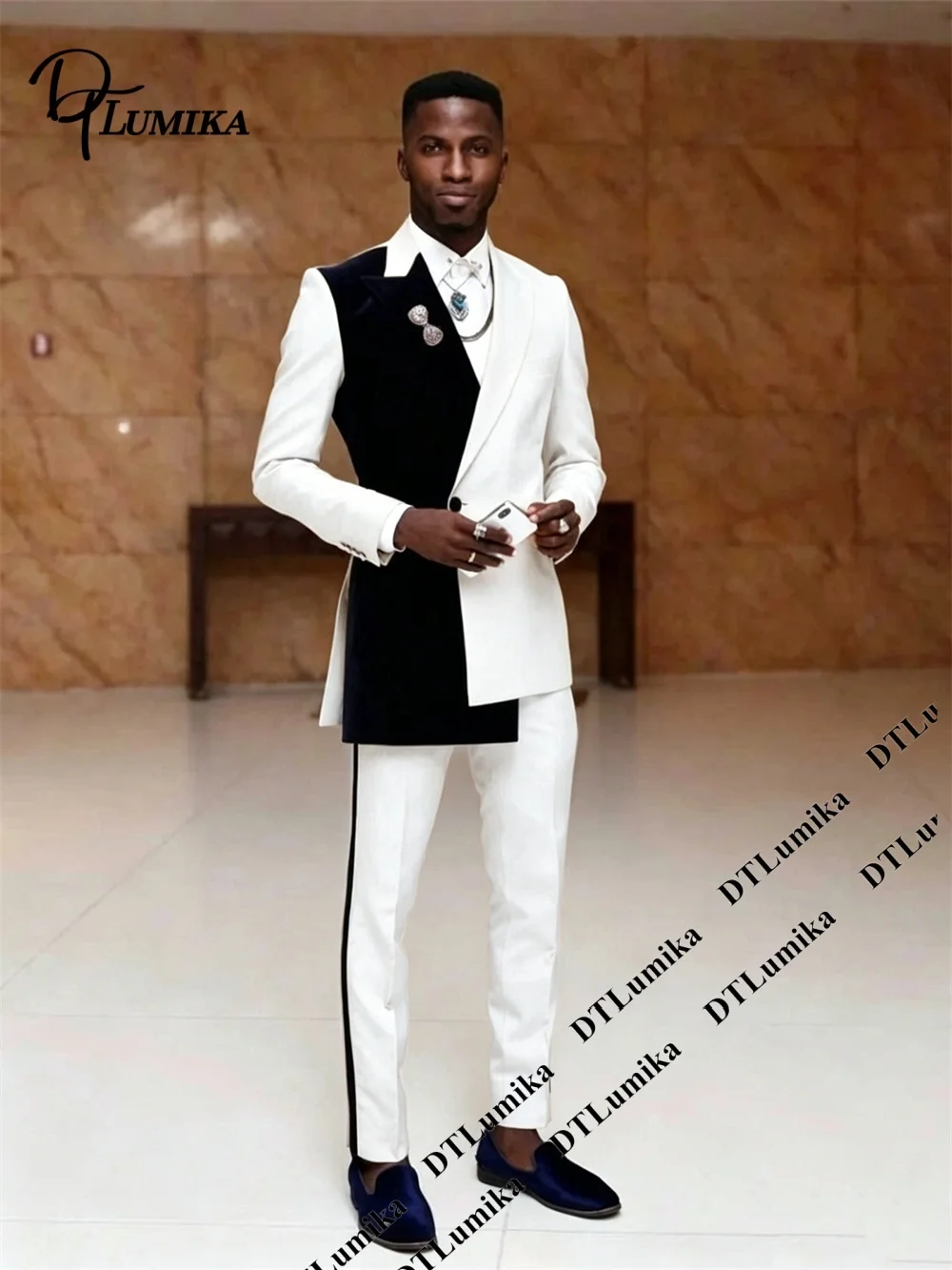 

Two-Tone Color Block Men’s Formal Suit Two Pieces Party Suit Jacket Pants, Double Breasted Blazer with Double Vents Groom Tuxedo