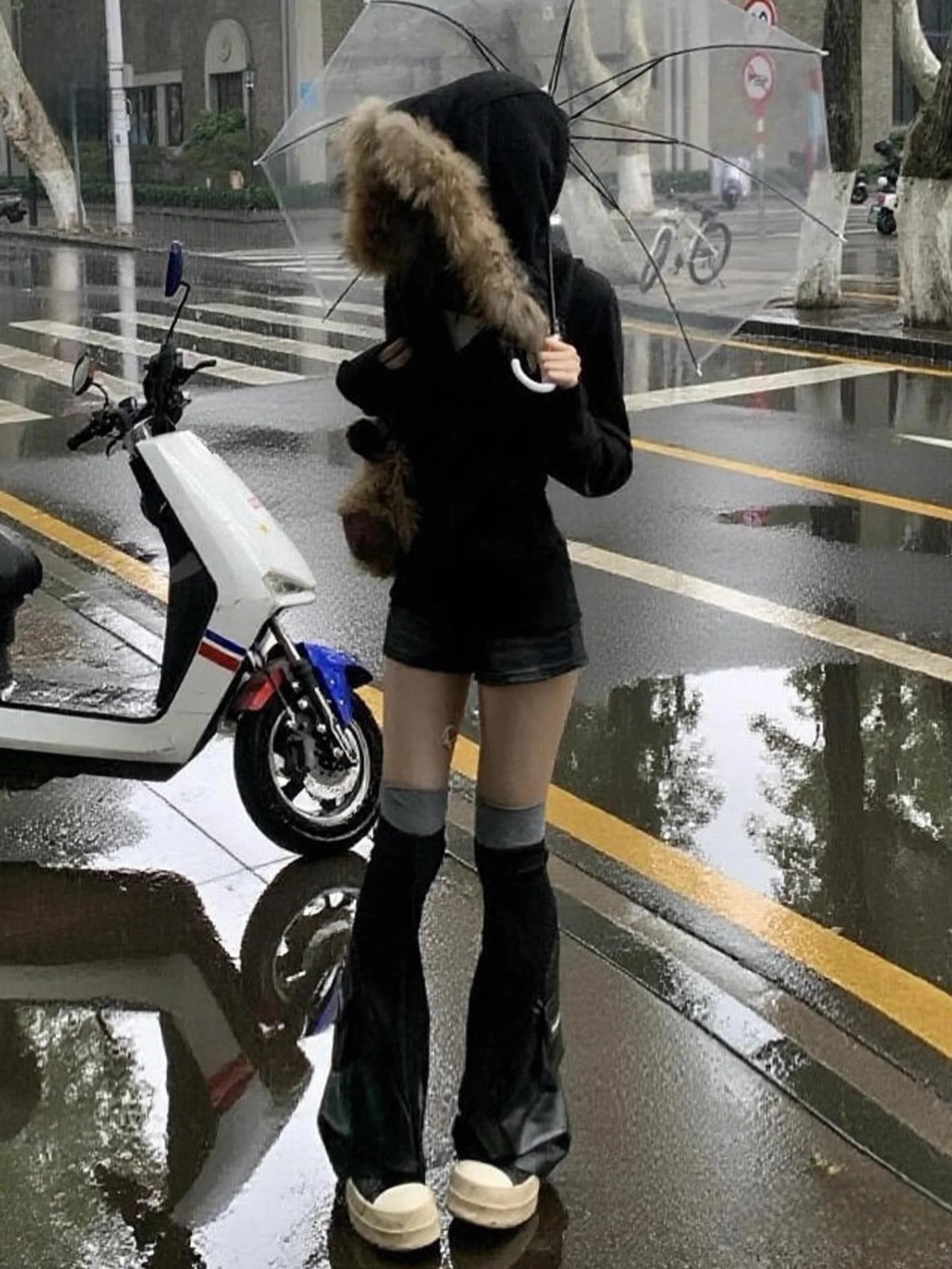 Amerikaanse Sle Hot Girl Bla Bontkraag Hoodie Jaet Vrouwen Vroege Herfst Slanke Taille ort Vest Top Pendelen Rits Lange S...