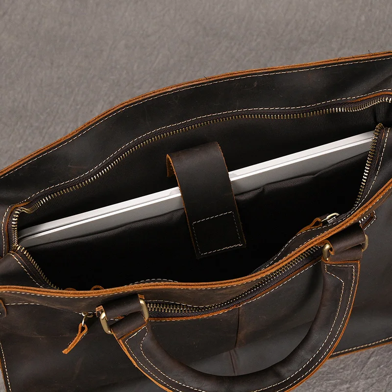 Newsbirds Mens Leather Handbag 15.6 Inch PC Notebook Laptop Briefcase Shoulder Bag 100% Cowhide Man Bag Male Business Bag