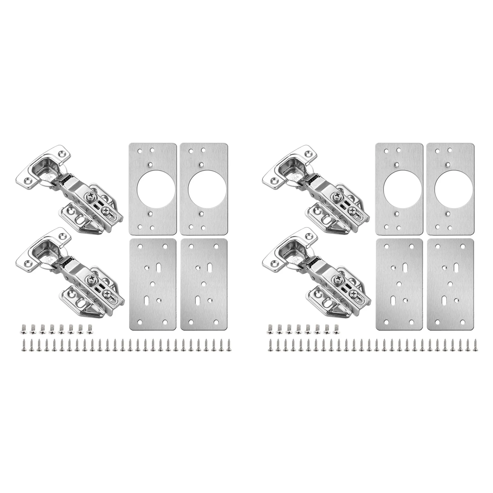 AA81-8Pack Cabinet Hinge Repair Plate With 4Pack Full Overlay Soft Closing Cabinet Hinges-Hinge Repair Kit Plate For Cabinet