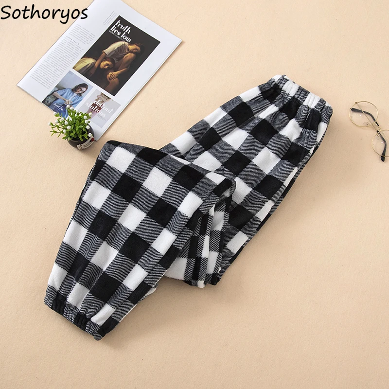 

Women Sleep Bottoms Plaid Plus Velvet Pants Couple Winter Basic Flannel Warm Ulzzang New Stretchy Bundle High Quality Homewear