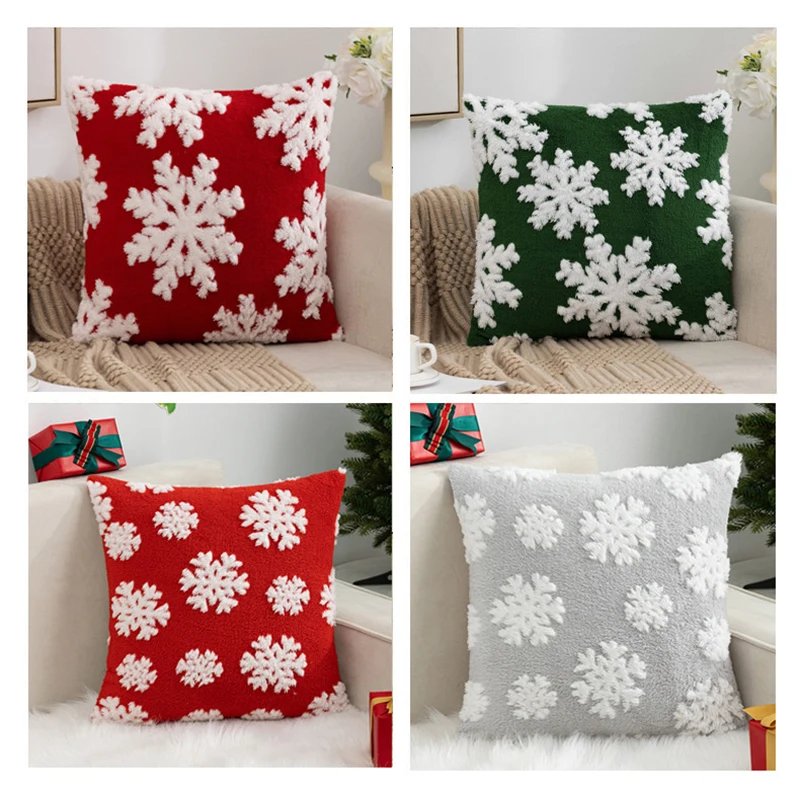 Christmas Pillow Cover Snowflake Velvet Jacquard Christmas Tree Elk Pillow Cushion Cross Border Holiday Decoration Cushion Cover