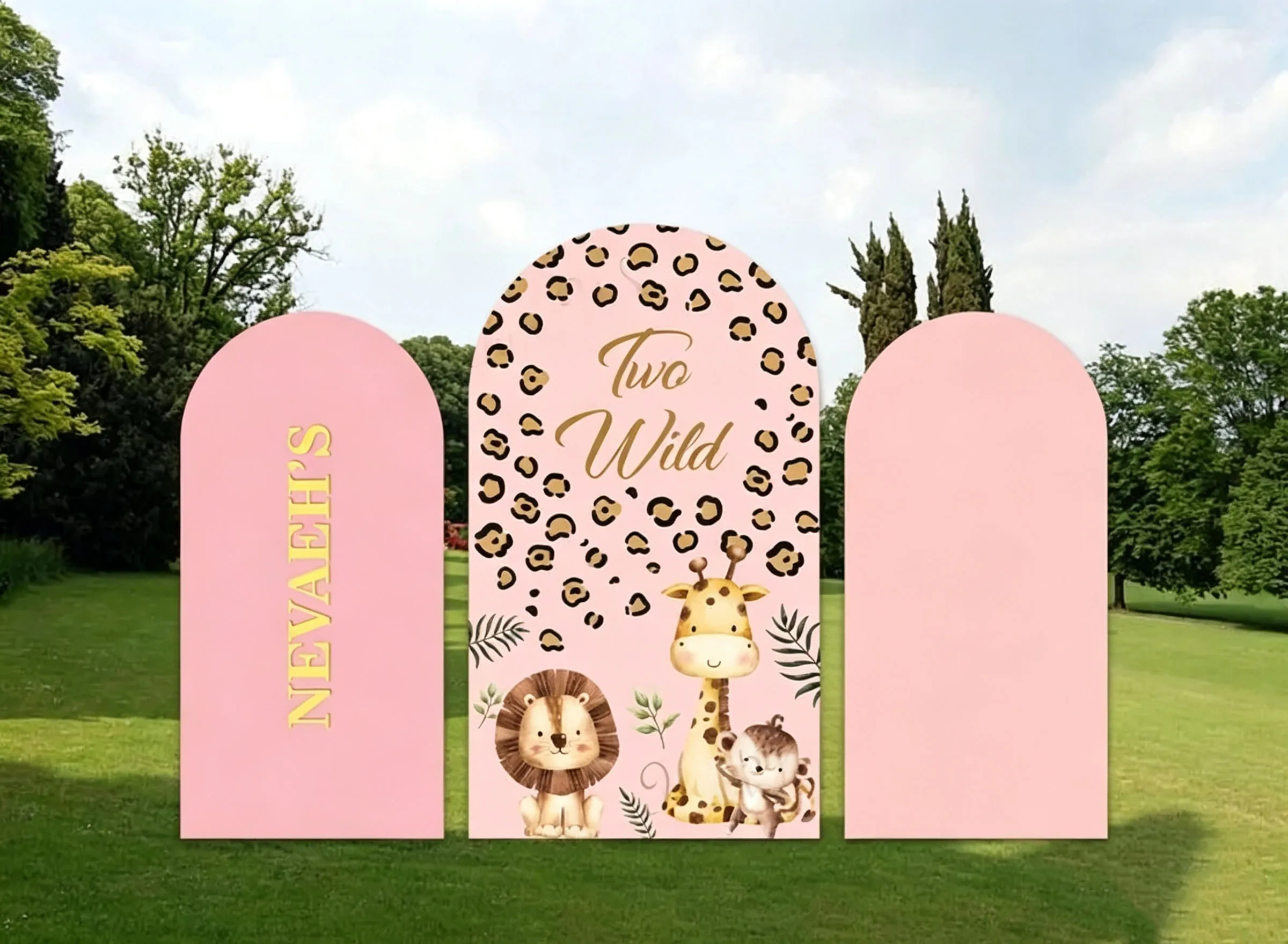 Custom 2-Side Two Wild Baby Shower Arch Backdrop Cover Jungle Safari Animals Diy Name Age Birthday Party Decor Backdrop Photo