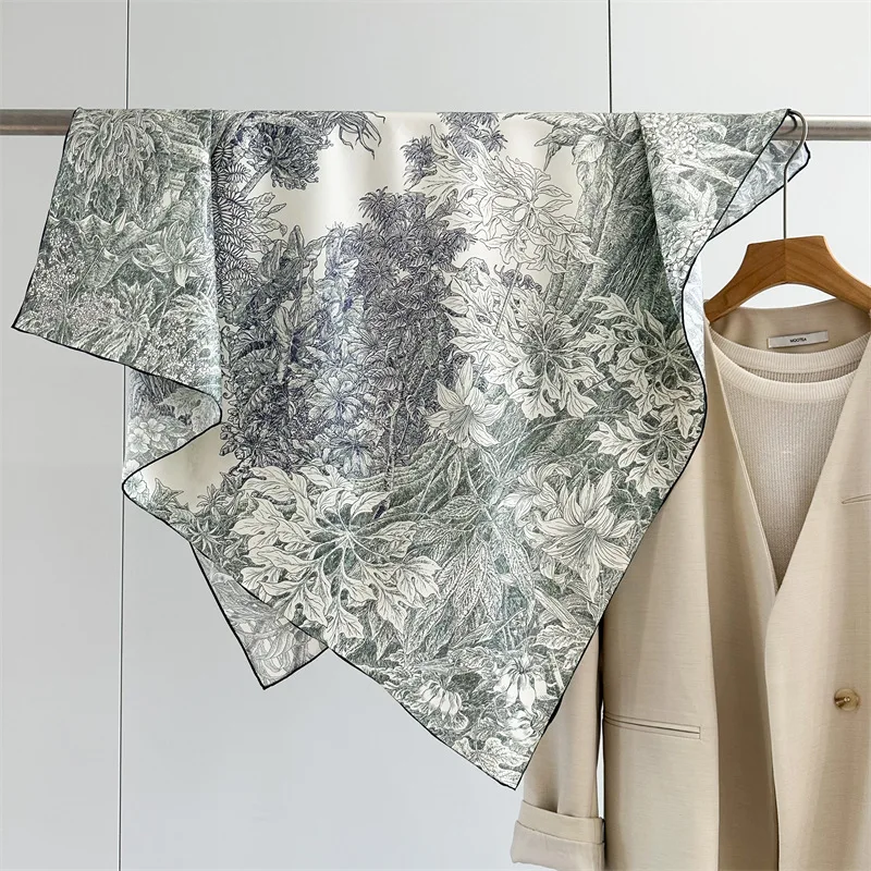 Large Square 100% Silk Head Scarves Hijab for Hair Wrapping Womens Fashion Silk Neckercheif Necktie 88x88cm