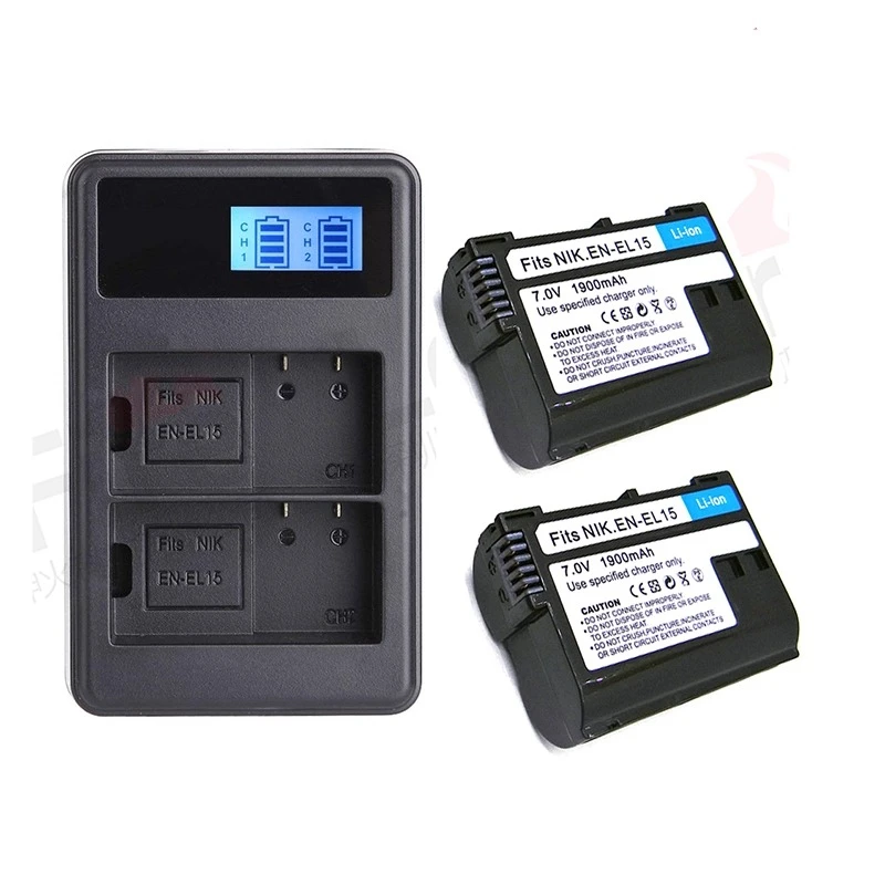 7,0 V 1900 mAh EN-EL15 DSLR-Kamera-Akku und Ladegerät, für Nikon D7100 D800E D810 D7200 D7000 D750