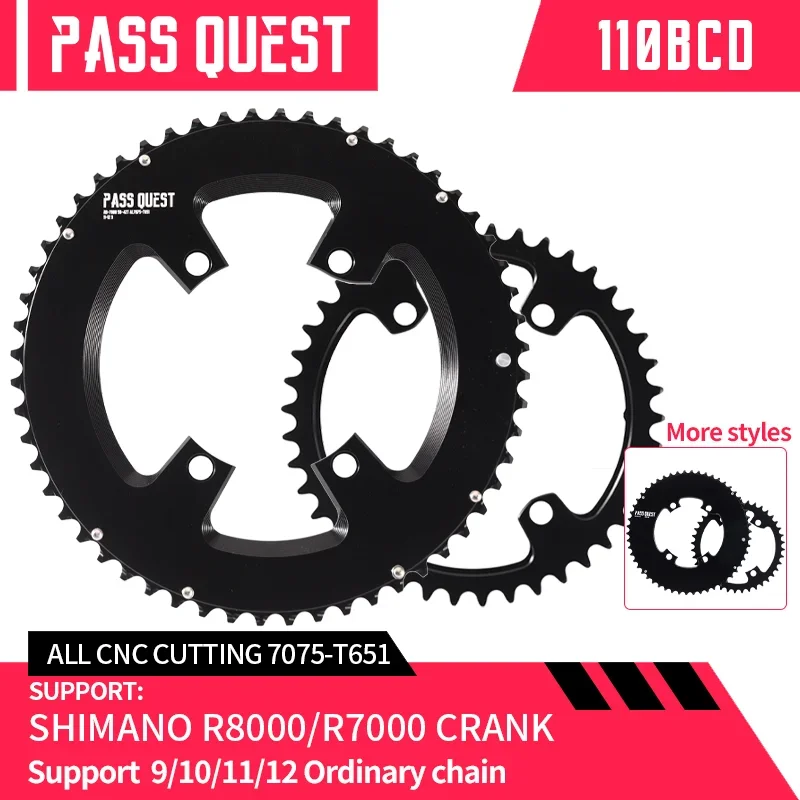 

PASS QUEST 110bcd Chainring for Shimano 105 R7000 R8000 Double Chainring Road Bike 46/33T 48/35T 50/34T 52/36T 53/39T 54/40T