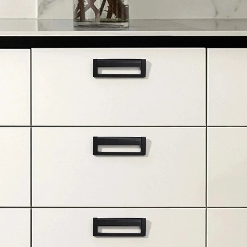 Simple flat concealed buckle drawer cabinet handle invisible flat-mounted gusset furniture hardware aluminum alloy handle