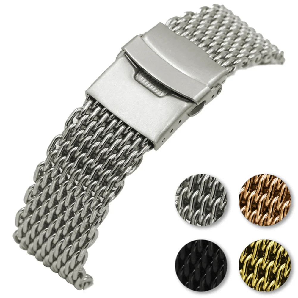 

20Mm Stainless Steel Watch Strap Shark Mesh Band Premium Craftsmanship for Night Daily Office Wear Silver