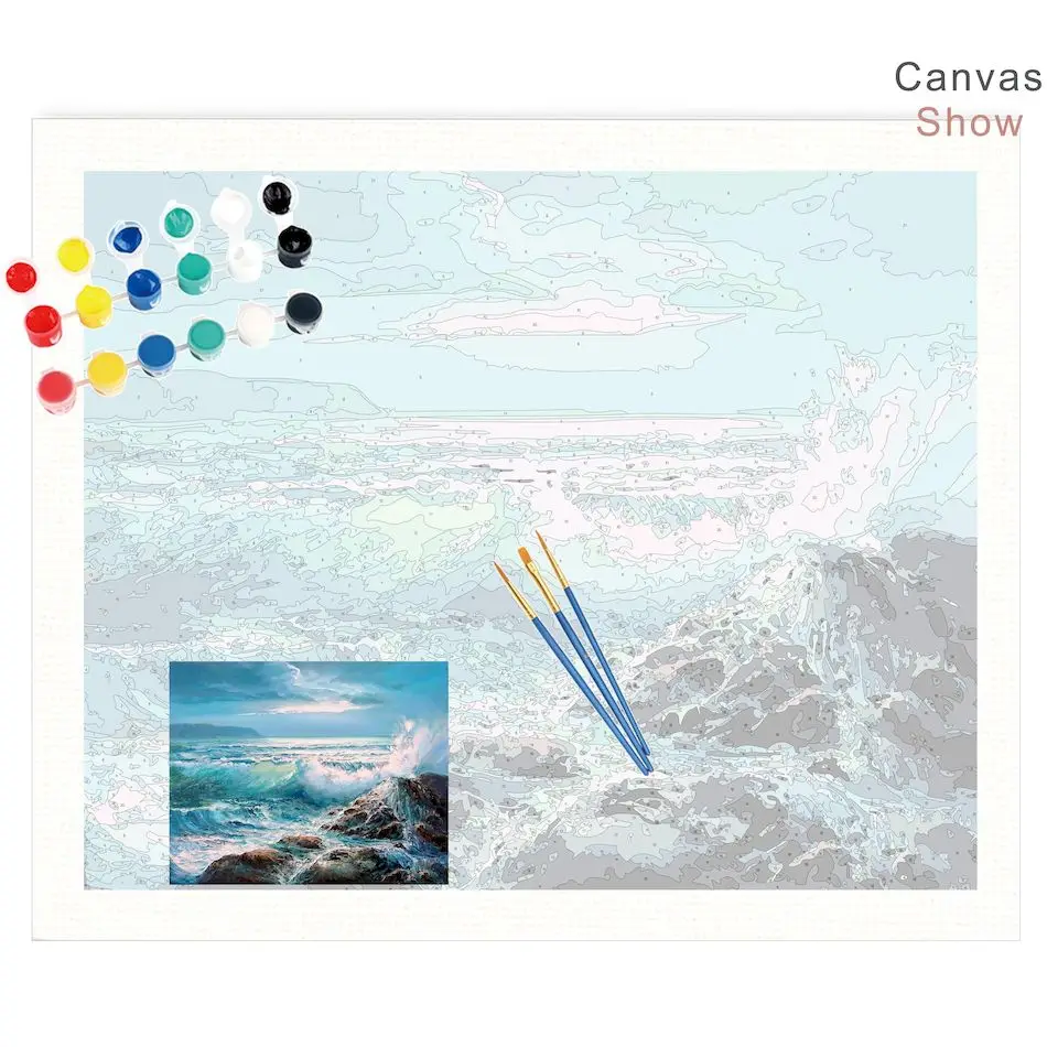 CHENISTORY Painting By Numbers On Canvas Painting Kits Seascape DIY Picture Of Coloring By Numbers Landscape For Home Decor Gift