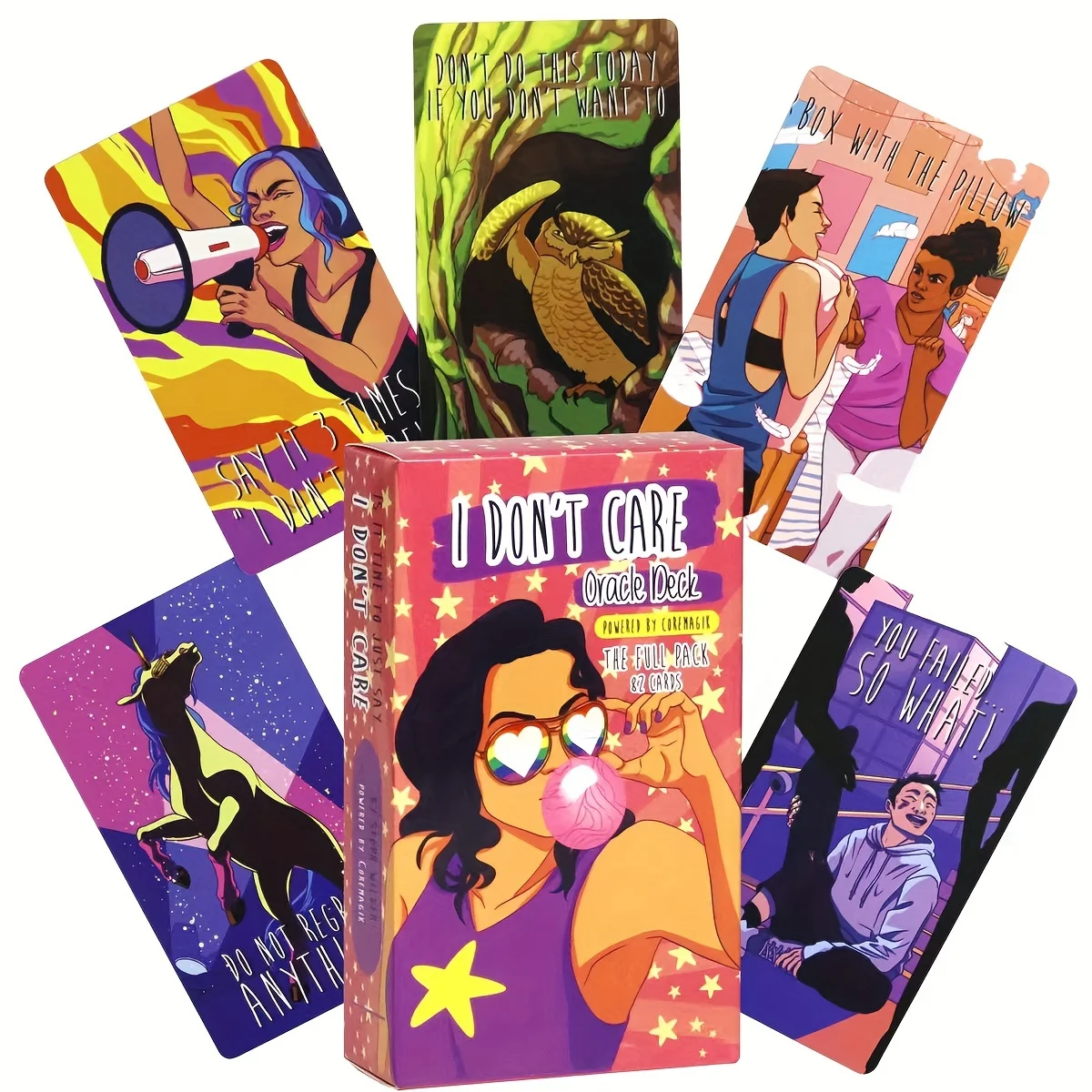 I Don't Care Oracle Cards - سطح مكون من 82 بطاقة مع دليل PDF باللغة الإنجليزية، إصدار جامعي لملحقات لعب الأدوار والألعاب