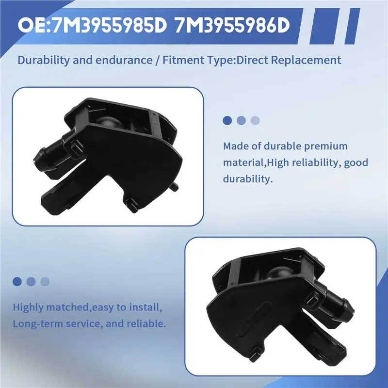 A13Z-1Pair Front Windshield Washer Nozzle 7M3955985D 7M3955986D For VW Sharan SEAT Alhambra 2001-2010 Windscreen Water Jet
