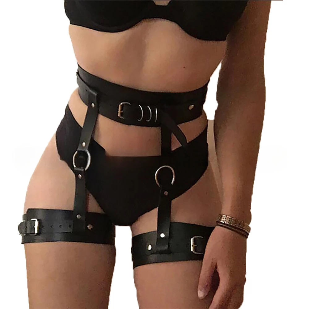 Arnês Corporal BDSM para Mulher, Cinto Gótico, Ligas De Couro, Roupas Fetichistas, Ligas De Coxa, Meias