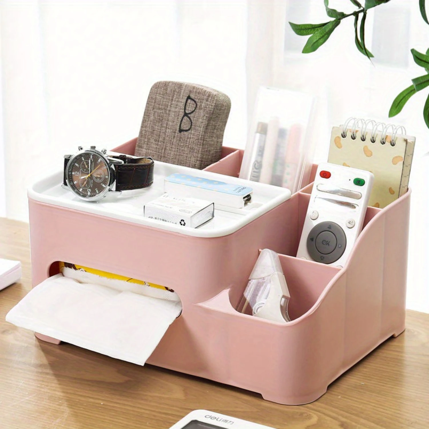 Creative  Control Holder with Tissue Box, Plastic Desktop  Organizer for Living Room and Dining Room