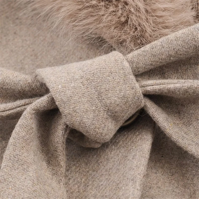 Outono inverno nova chegada feminino longo sve gola de pele com cinto casaco de lã comute sle regular sve tecido poliéster