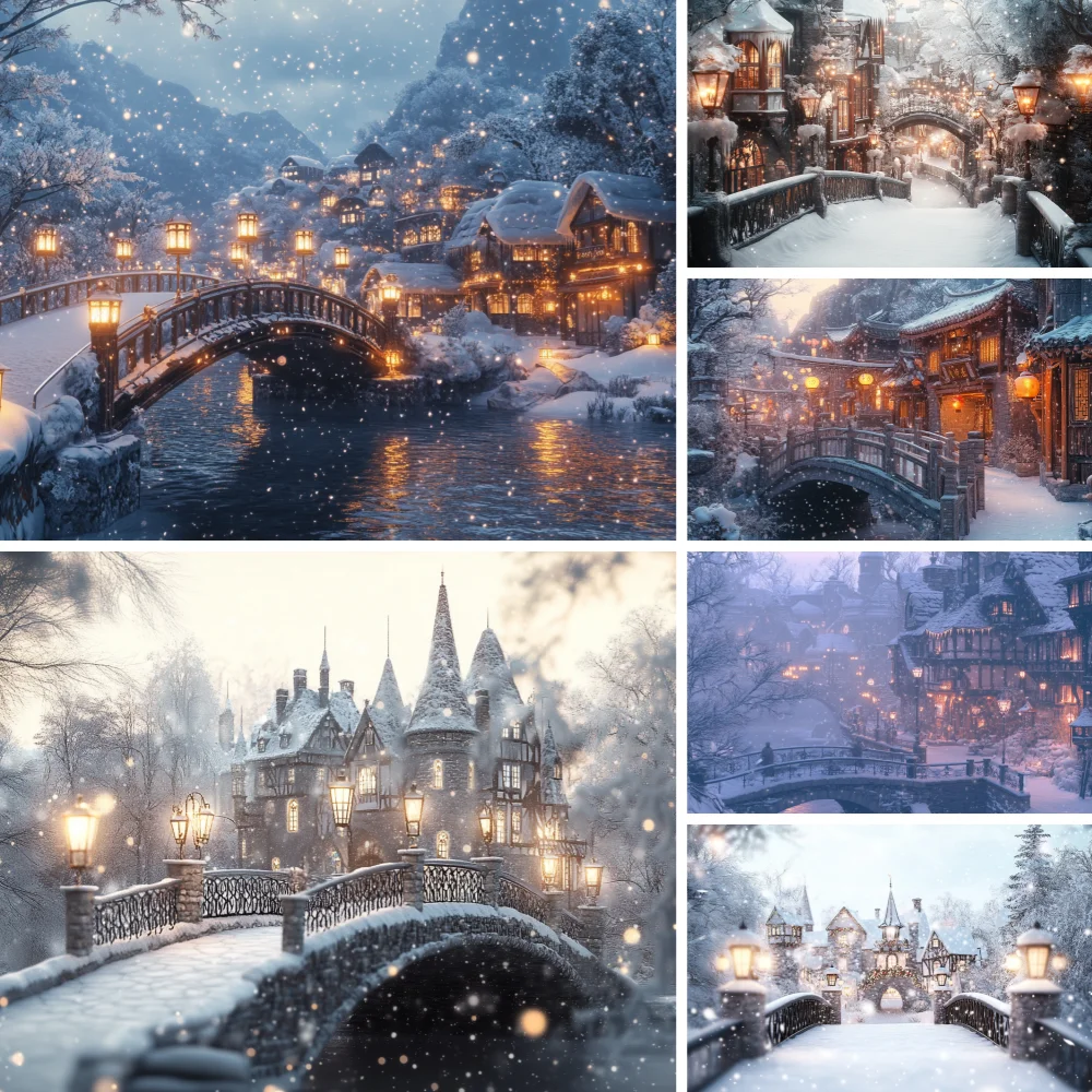 

Christmas Town Snow Scene Backdrop Banner Winter Wonderland Background Supplies Xmas New Year Party Decorations Photo Shot Prop