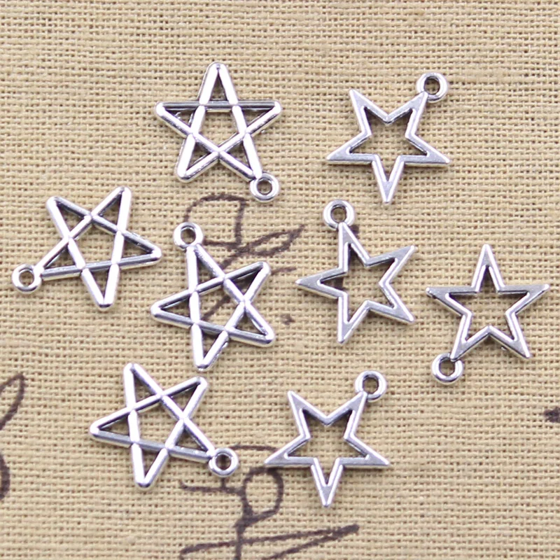 50pcs Charms Hollow lovely Star 16x14mm Antique Silver Color Pendants DIY Crafts Making Findings Handmade Tibetan Jewelry