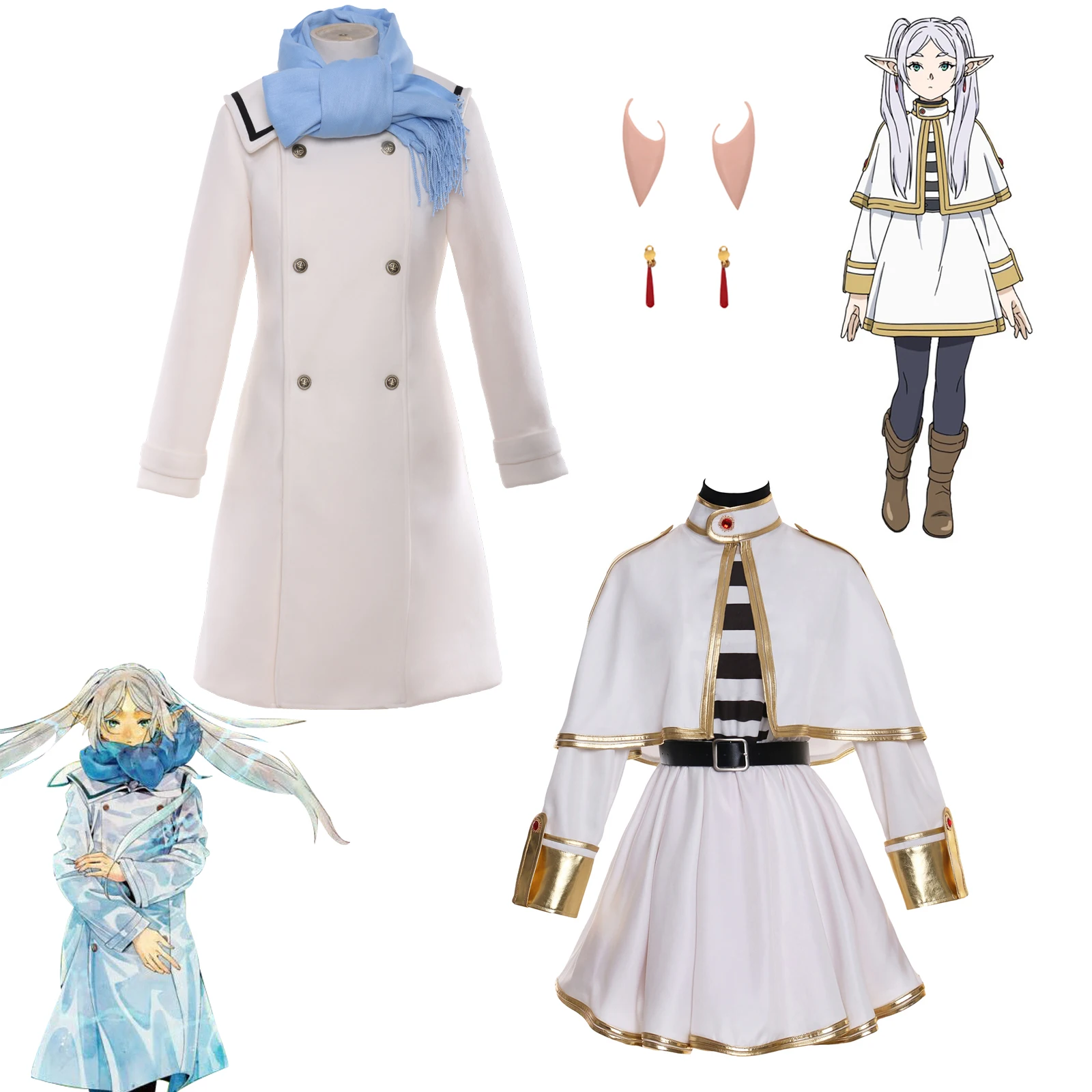 

YOYOCOS Anime Frieren Cosplay Costumes Frieren in Funeral Heroine Elf Anime Costumes and Winter Coat Dress Daily Wear