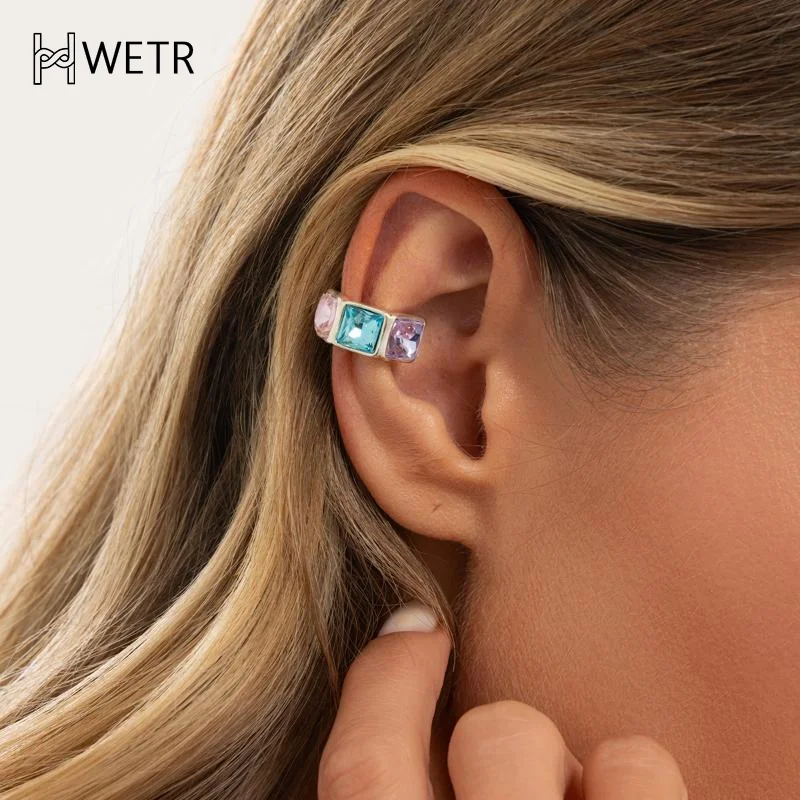 Light Luxury Colorful Acrylic Diamond Clip Earrings For Women Trendy C-shaped Geometric Fake Piercing Ear Cuff Jewelry Accessor