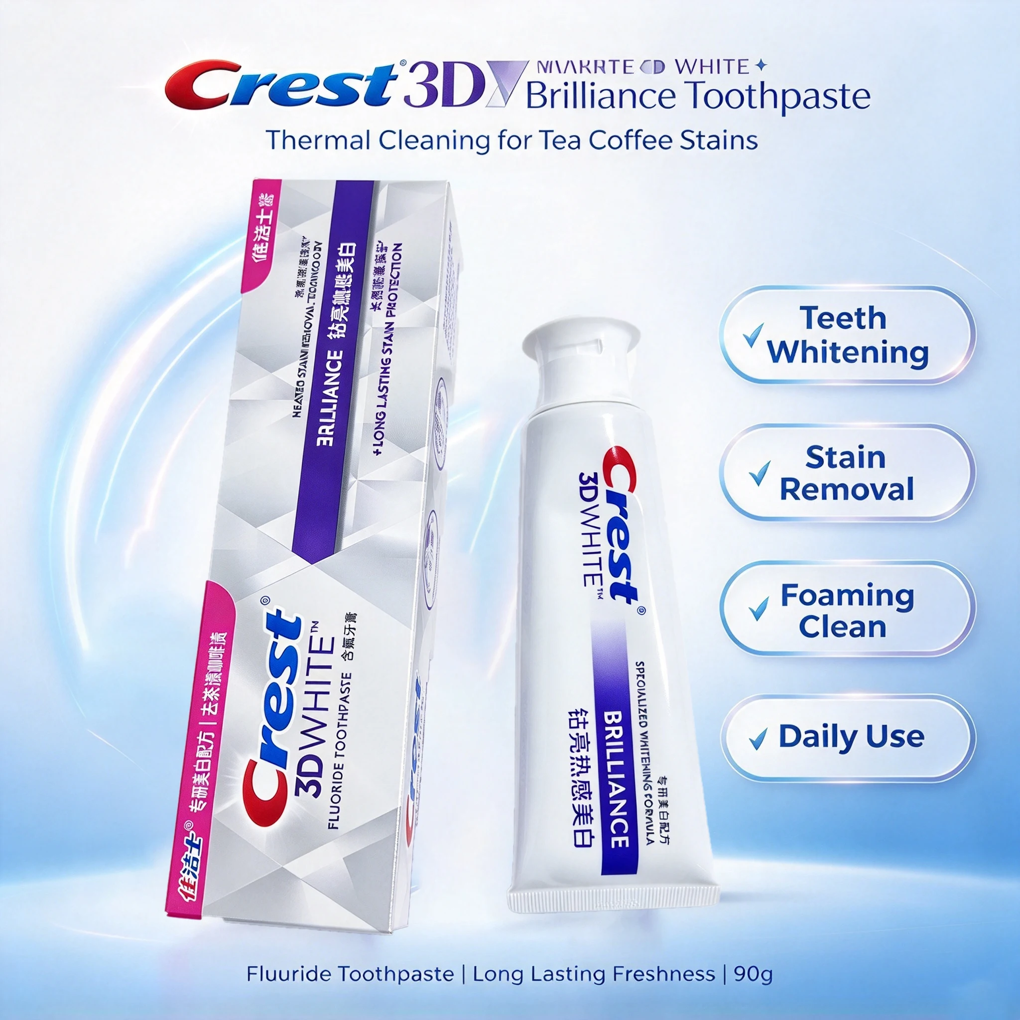 Crest Toothpaste Teeth Whitening Toothpaste Thermal Cleaning Tea Coffee Tooth Stain Foaming Toothpaste 2pcs