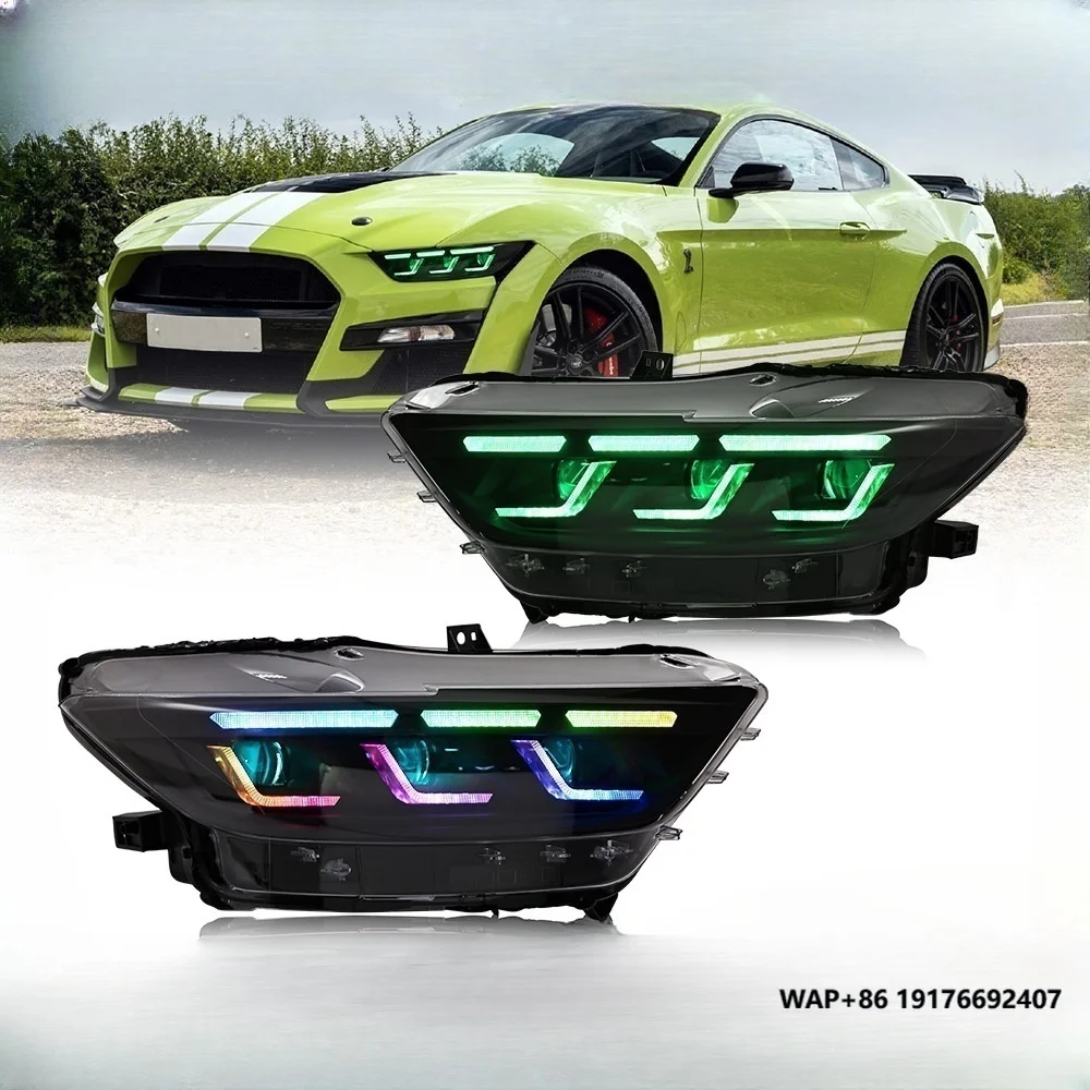 

Оптовые светодиодные фары Auto-Y RGB для Ford Mustang 2015-2017, тройные глаза с цветовой температурой 6500k, автозапчасти Mustang