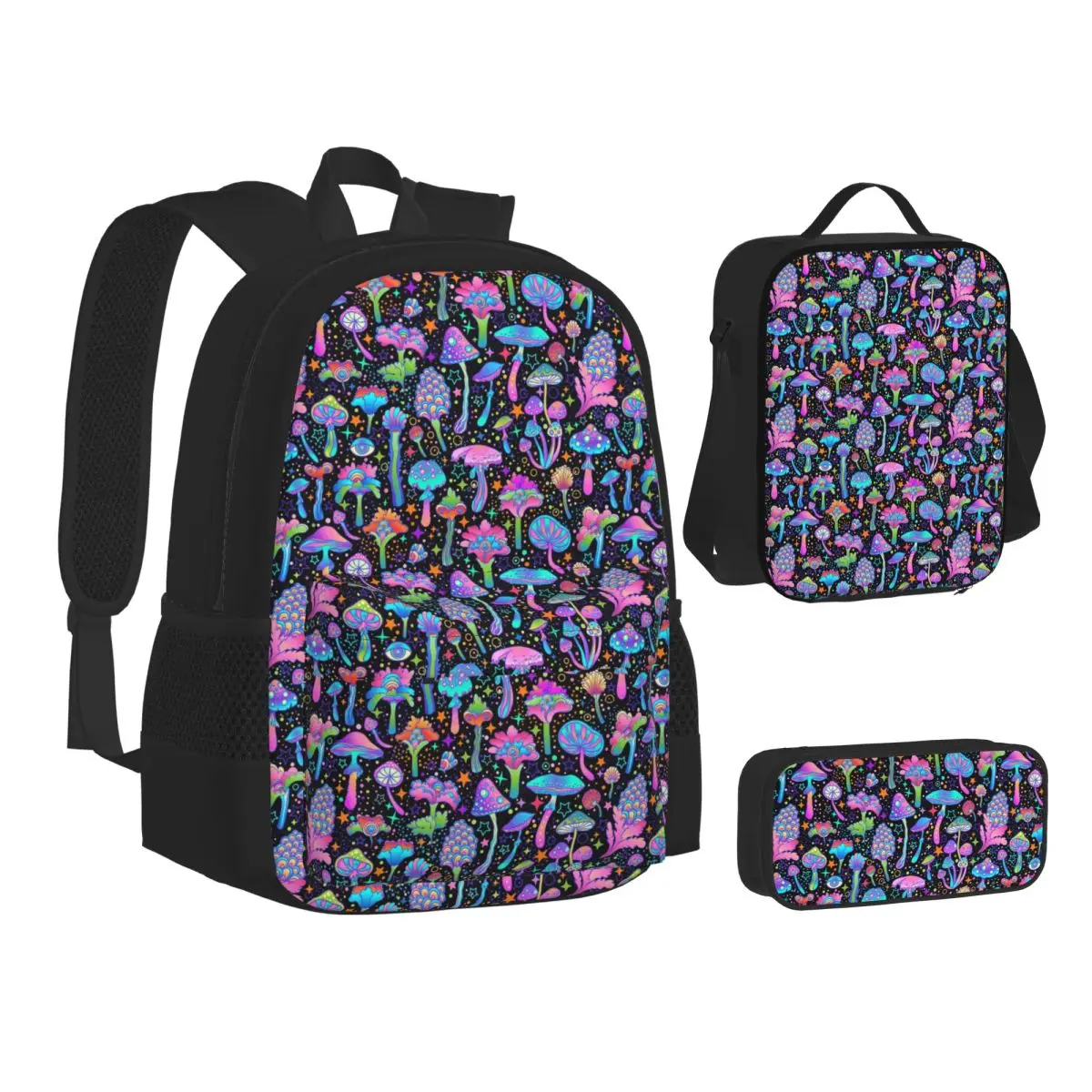 

Psychedelic Magic Mushrooms Print Lava Backpacks Boys Girls Bookbag School Bags Kids Rucksack Lunch Bag Pen Bag Three-Piece Set