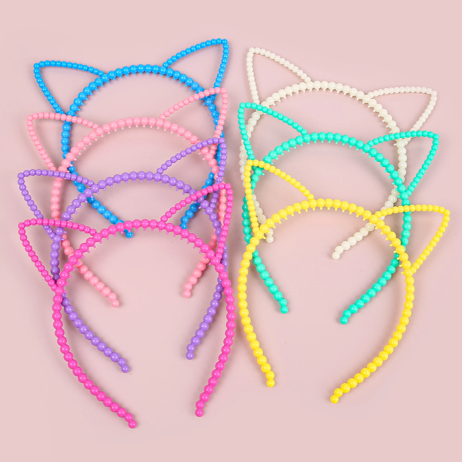 7PCS Girls Cat Ear Headbands Candy Color Kitty Ears Headband Plastic Teeth Hairbands Family Decoration Party Hair Accessories