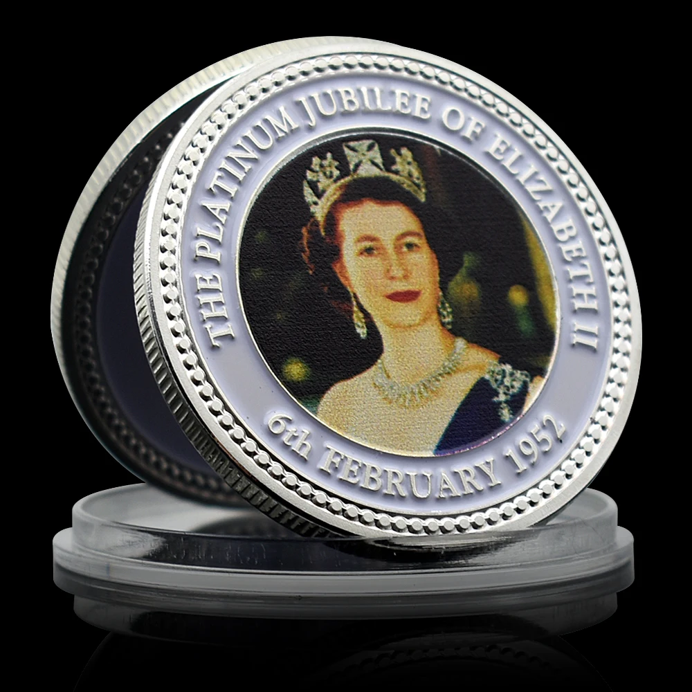 Silver Queen Elizabeth II Platinum Jubilee Commemorative Coin 70th Anniversary 1952-2022 Souvenir Metal Medal Badge Fan Gift