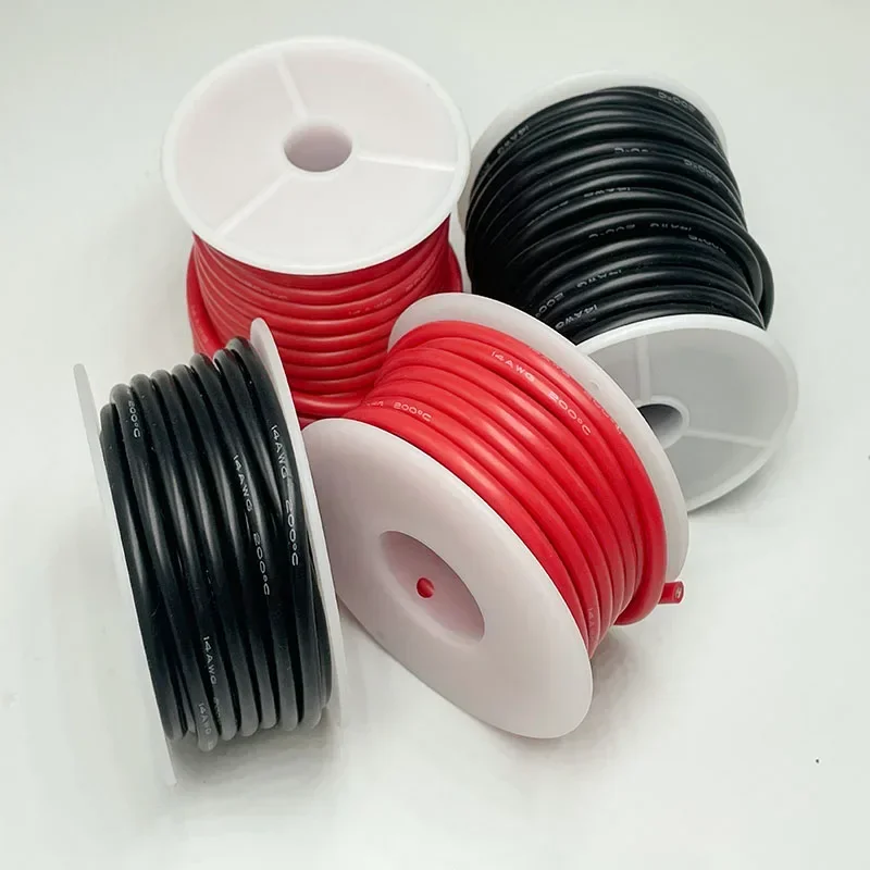 14awg silicone wire red black 14 gauge connecting spool stranded tin-copper wire flexible soft high temperature resistant 200 °C