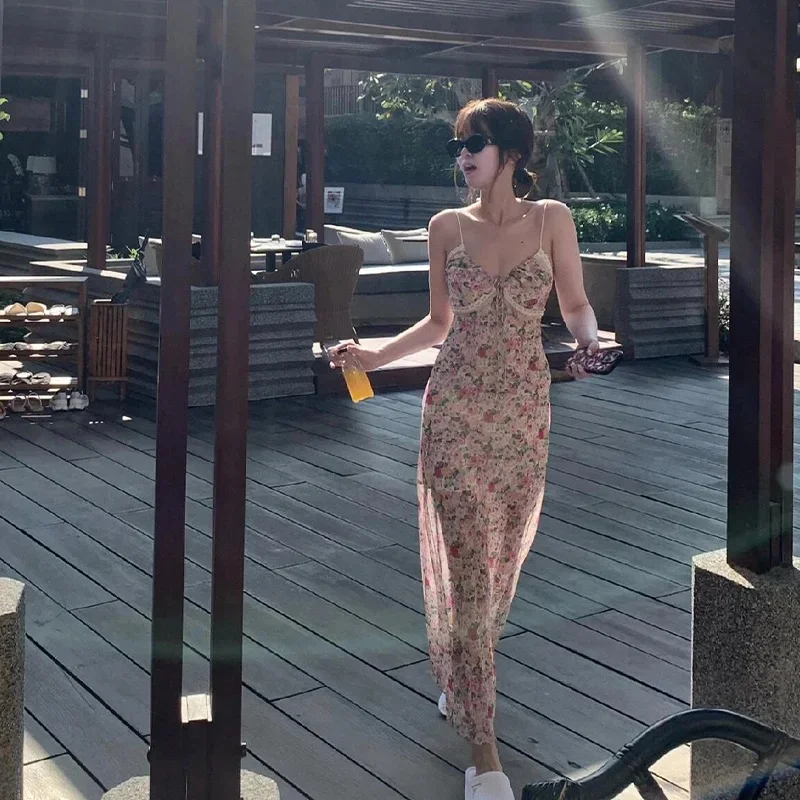 

Summer casual sexy pure desire lace print women's summer slimming waist slimming beach dressing wrapped skirt