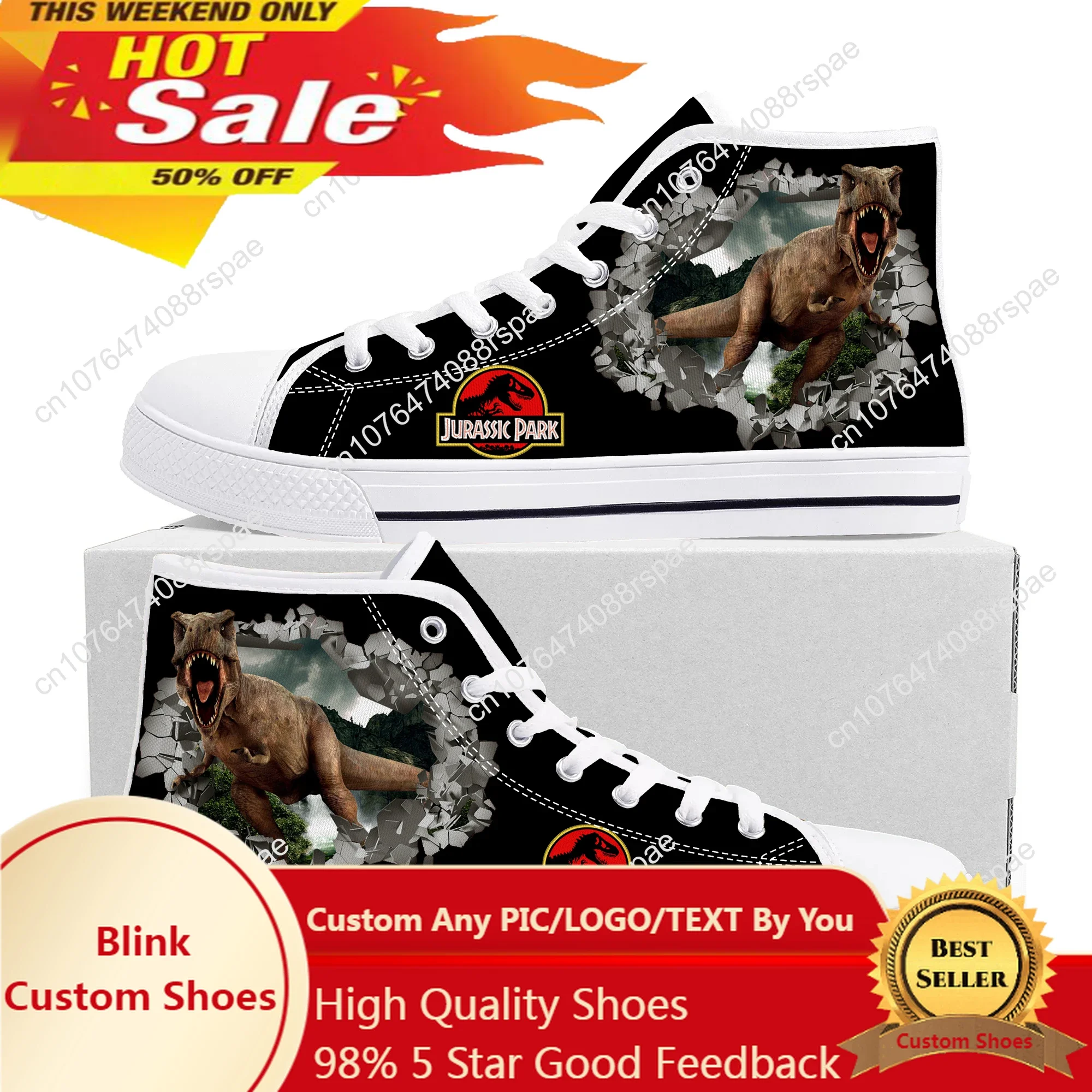 Dinosaur World Jurassic Park High Top Sneakers High Quality Mens Womens Teenager Canvas Sneaker Casual Couple Shoes Custom Shoe