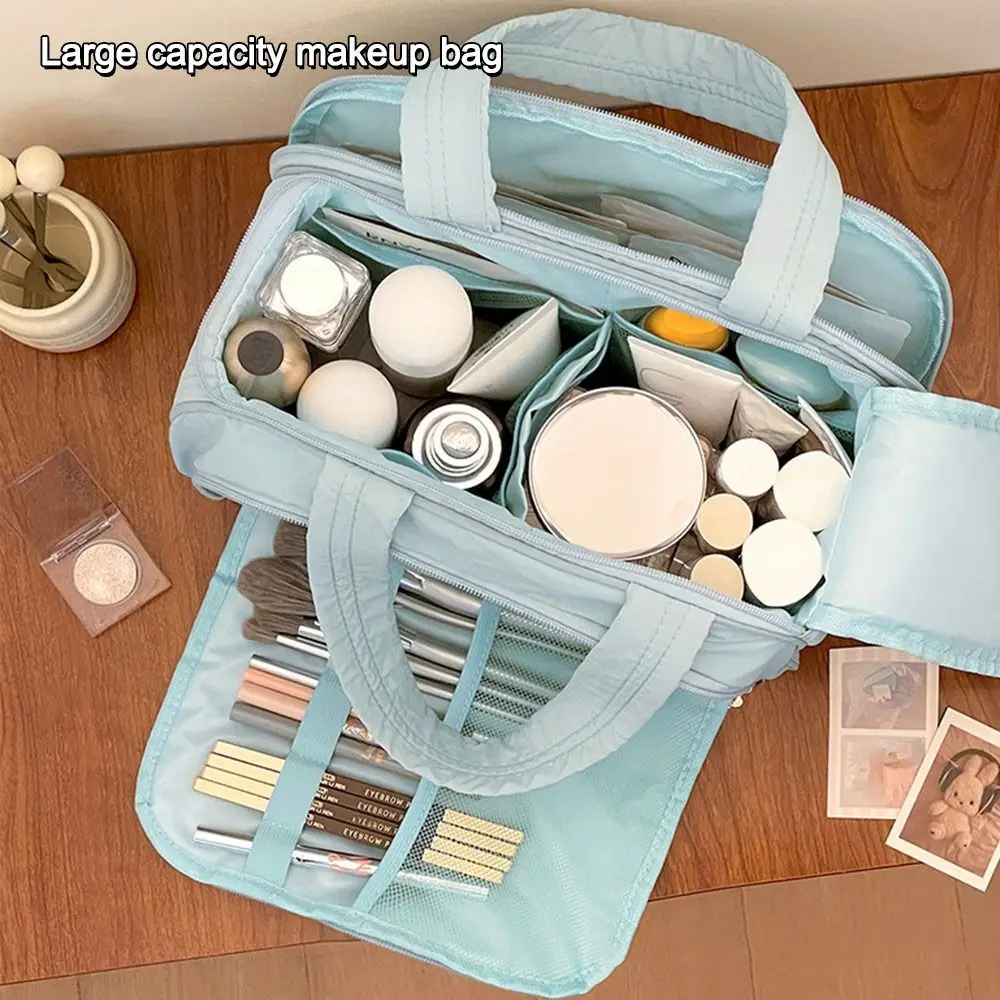 Wide Open Woman Makeup Bag with Hand-held Large Capacity Festivalment Makeup Bags Travel Organizer for Toiletries & Brushes