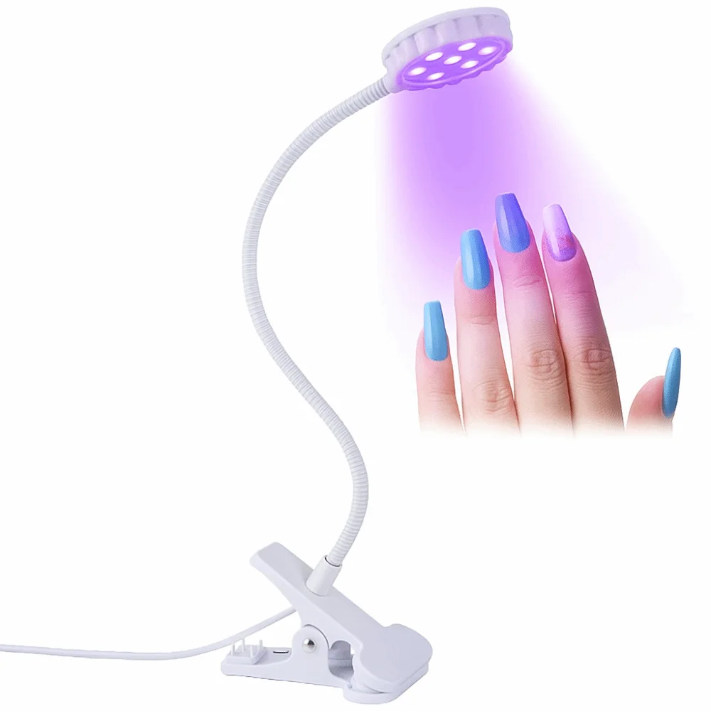โคมไฟเล็บ LED หมุนได้ 360 องศา พร้อมคลิปหนีบแบบพกพา เครื่องอบเล็บเจล UV สำหรับทำเล็บที่บ้านและร้านเสริมสวย