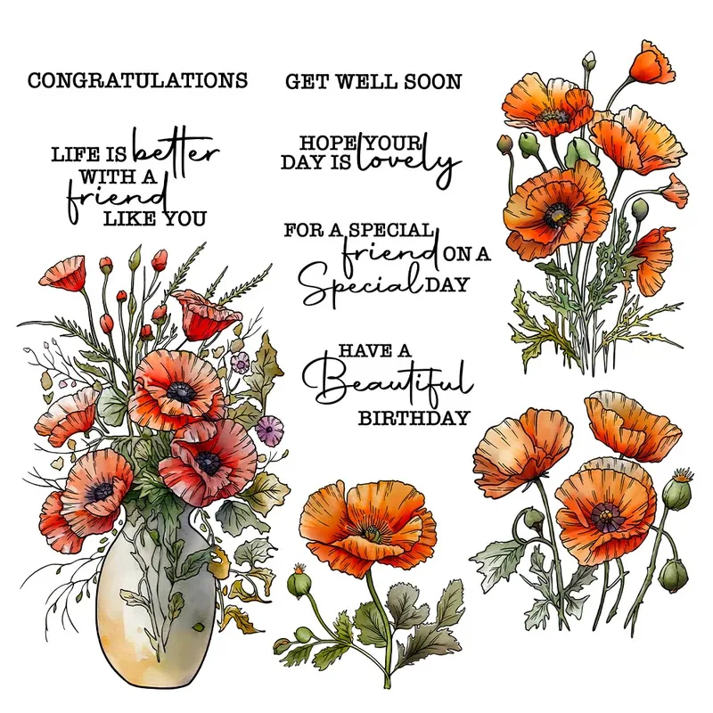 

Spring Blooming Flowers Vase Clear Stamps Cutting Dies DIY Scrapbooking Metal Dies Silicone Stamps For Cards Crafts