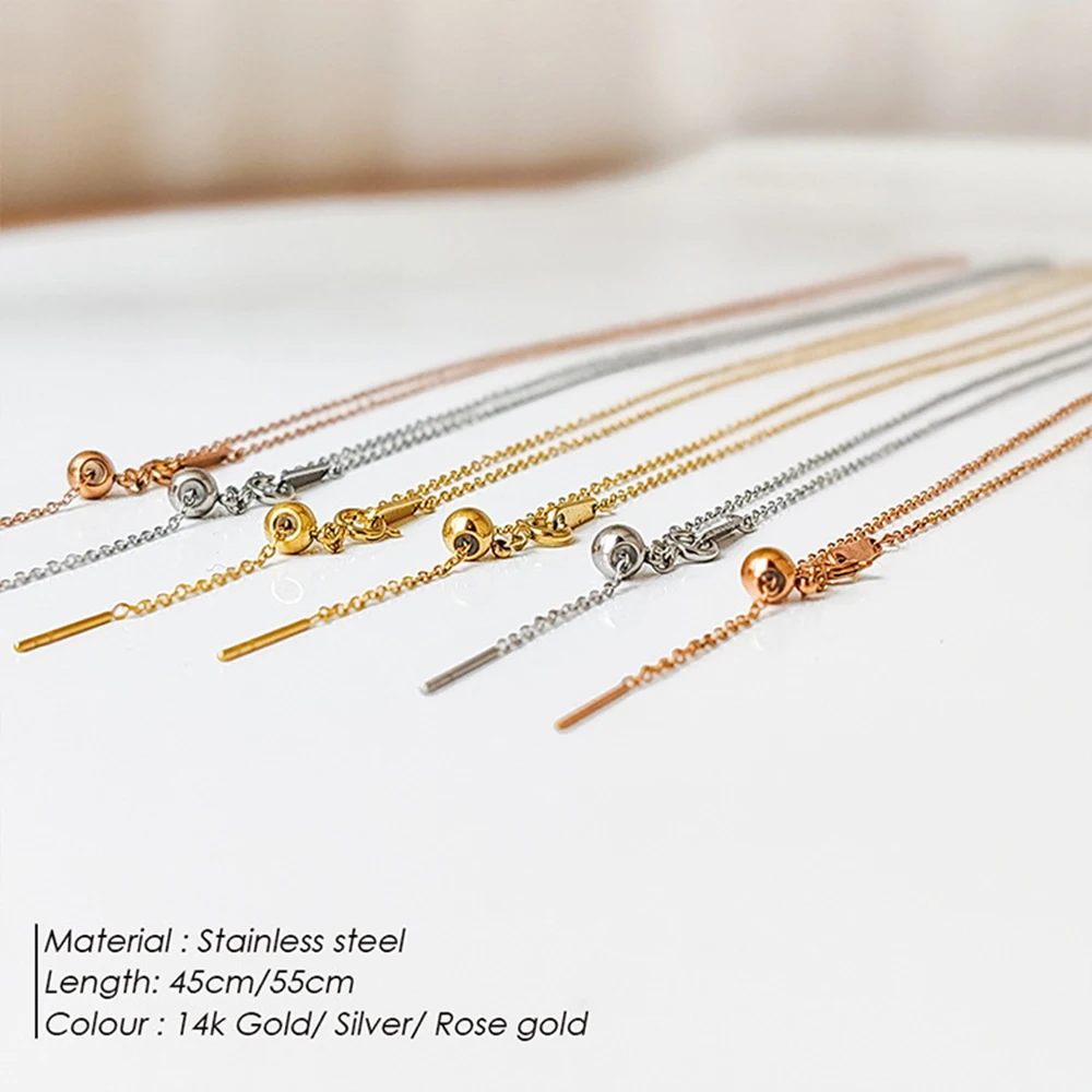Stainless Steel 14K Gold Plated Slider Chain Necklace with Pin Adjustable Stopper Bead Base for DIY Jewelry Making Supplies