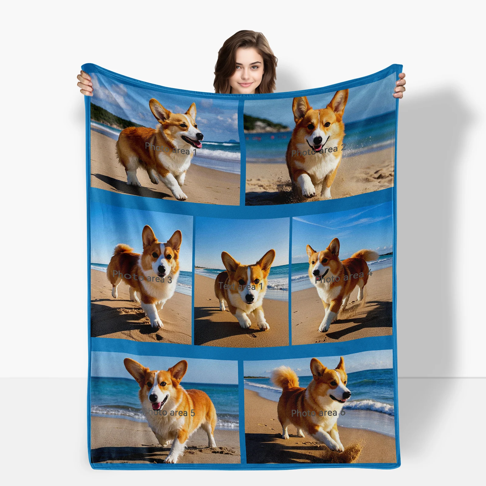 Special Flannel Blanket For Loved Ones Featuring Seven Custom Dog Photos To Show Your Pet Love And Care