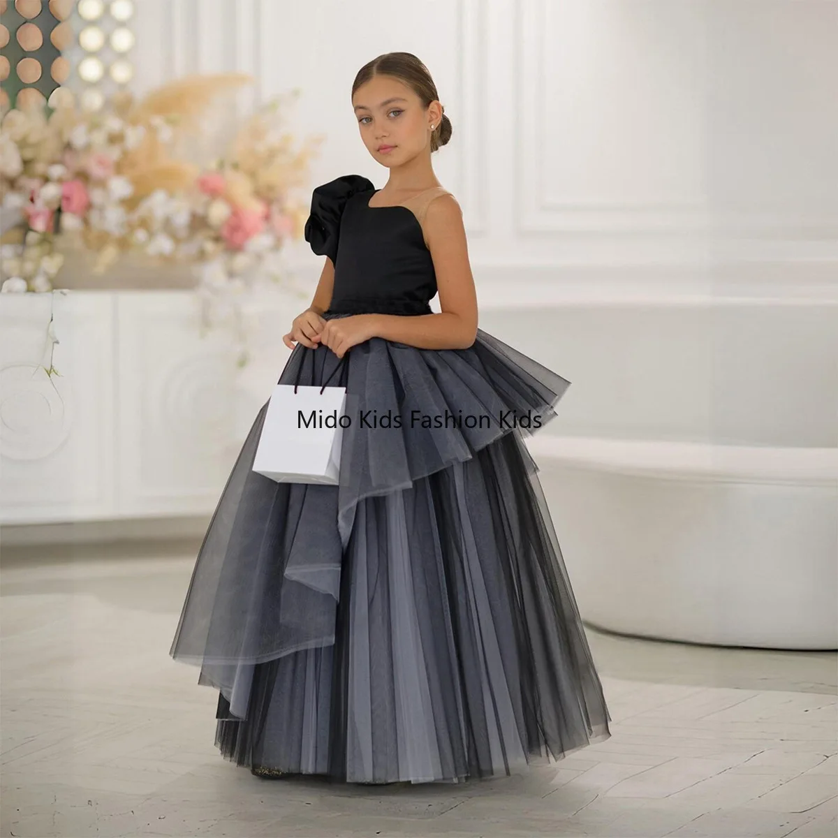 Simple White Flower Girl Dress Short Tutu Tulle Gown Toddler Girl Formal Dress for Wedding & 1st Birthday 130-170cm